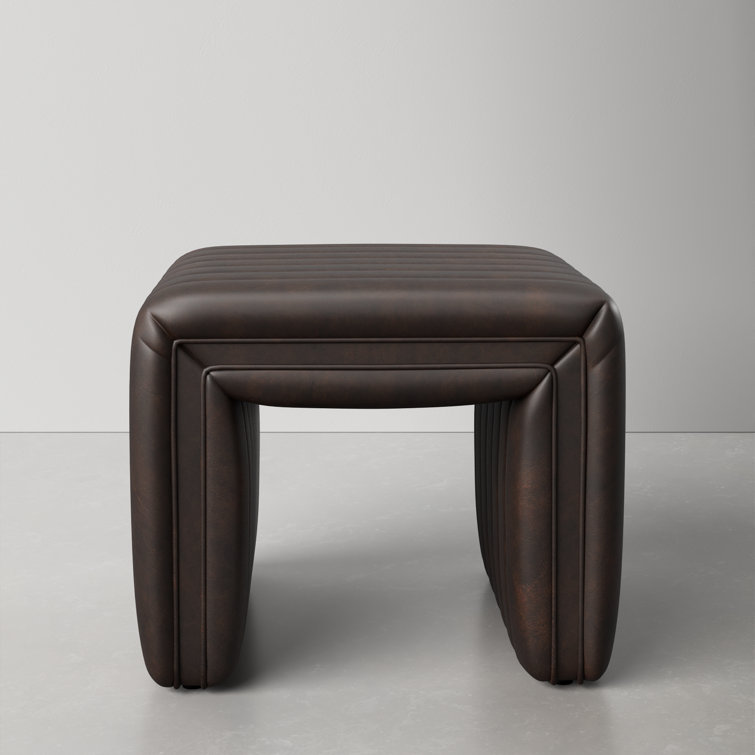 Deacon Wolf Genuine Leather Tufted Ottoman with Solid Wood Frame