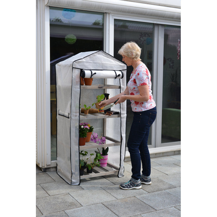 Compact 2'x5' Gray Wooden Mini Greenhouse with Adjustable Shelves