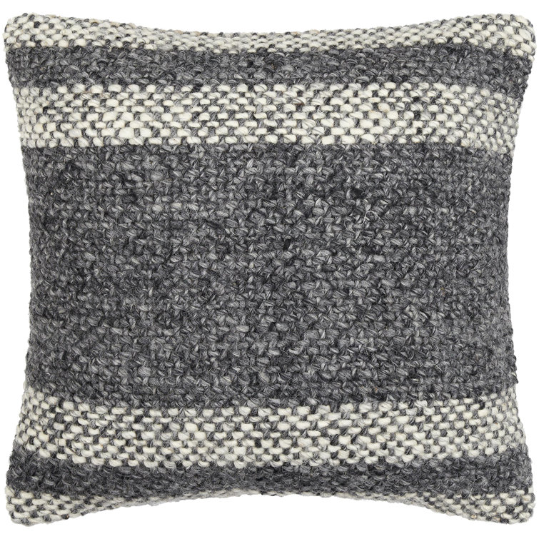 Gray and Beige Striped Wool Square Throw Pillow