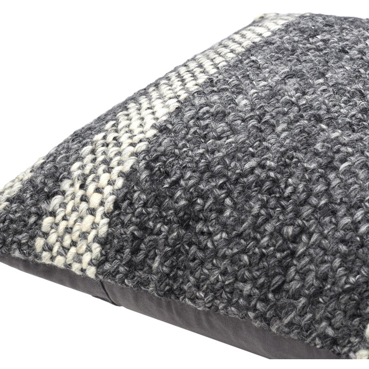 Gray and Beige Striped Wool Square Throw Pillow