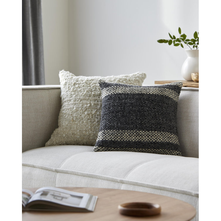 Gray and Beige Striped Wool Square Throw Pillow