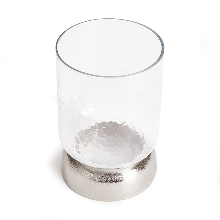 Chrome and Glass Hammered Hurricane Candle Holder