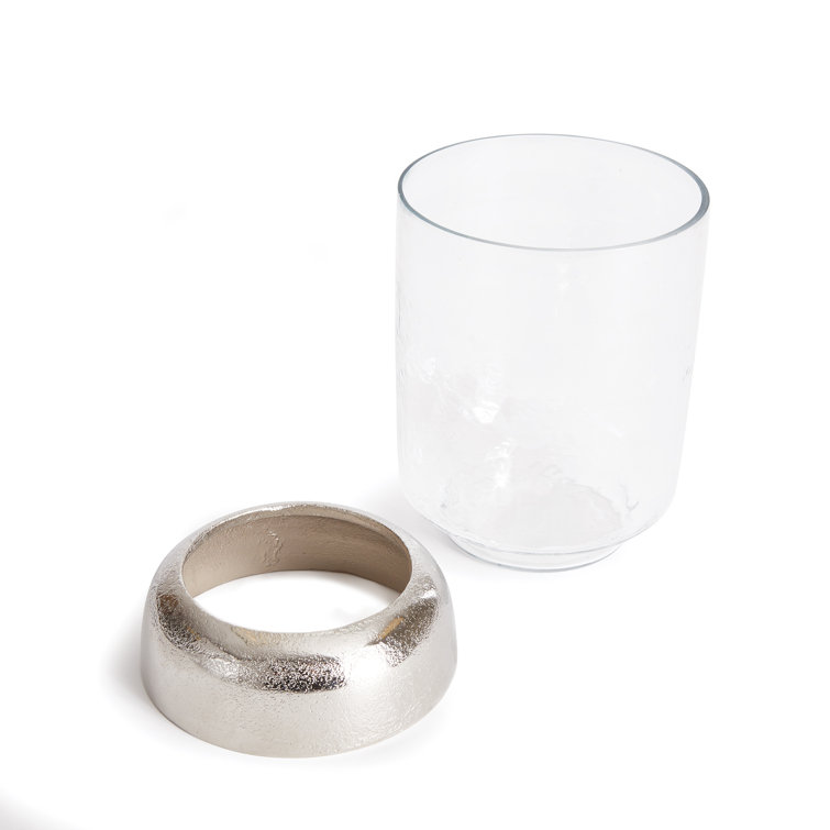 Chrome and Glass Hammered Hurricane Candle Holder