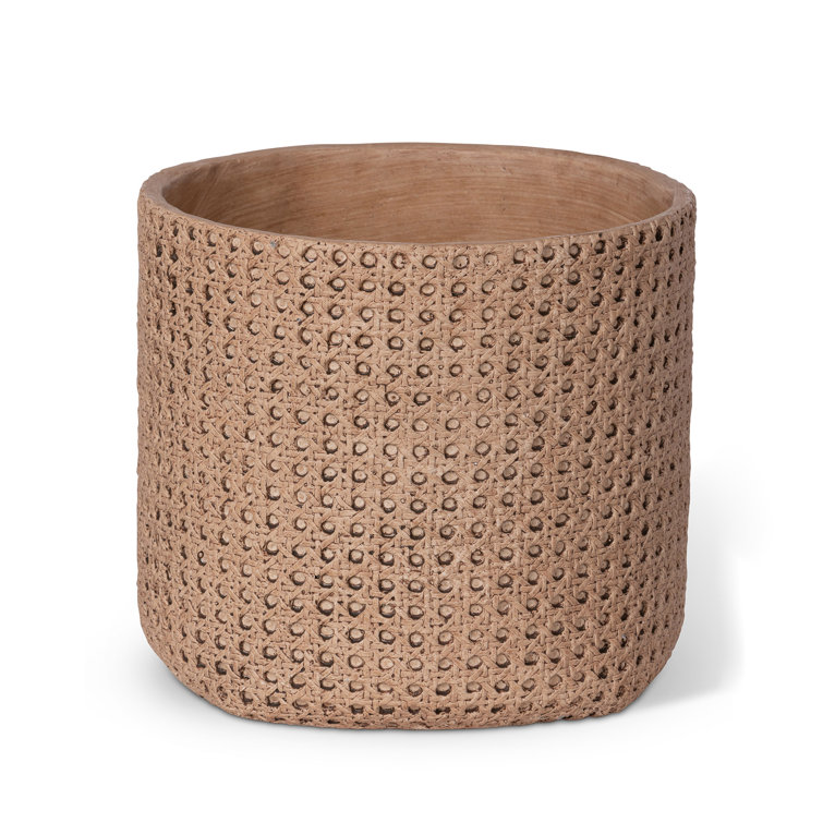 X Large Beige Cane Pattern Cement Pot Planter