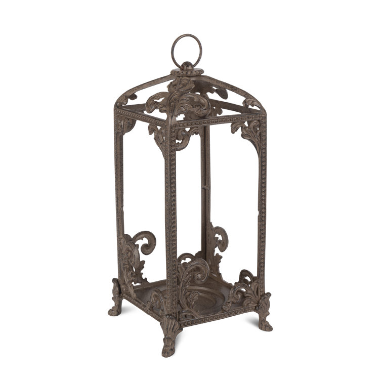 Tall Brown Aluminum Hanging Lantern with LED Light