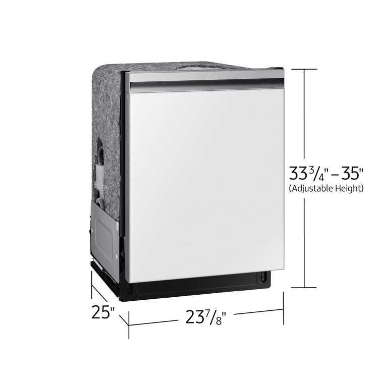 24" White Glass Smart Built-in Dishwasher with Pocket Handle