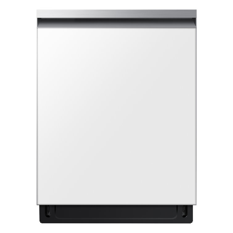 24" White Glass Smart Built-in Dishwasher with Pocket Handle