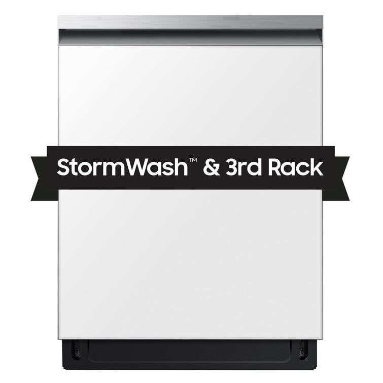 24" White Glass Smart Built-in Dishwasher with Pocket Handle