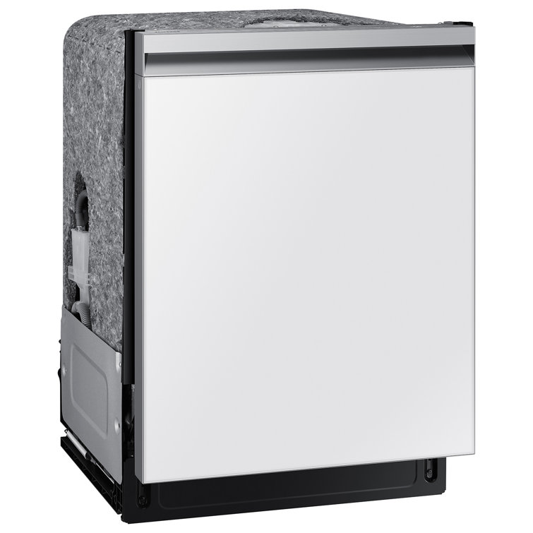 24" White Glass Smart Built-in Dishwasher with Pocket Handle
