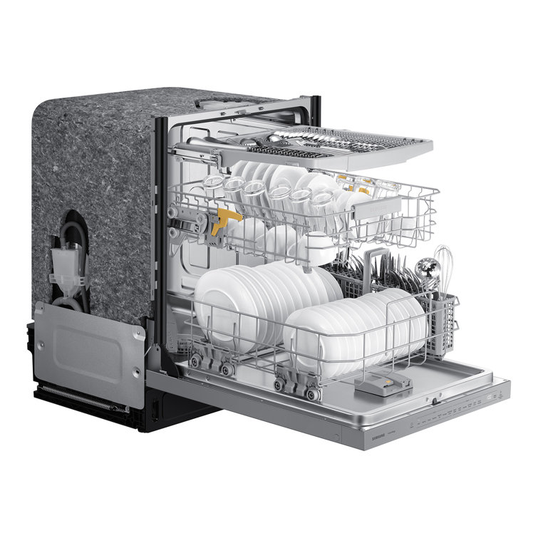 24" White Glass Smart Built-in Dishwasher with Pocket Handle