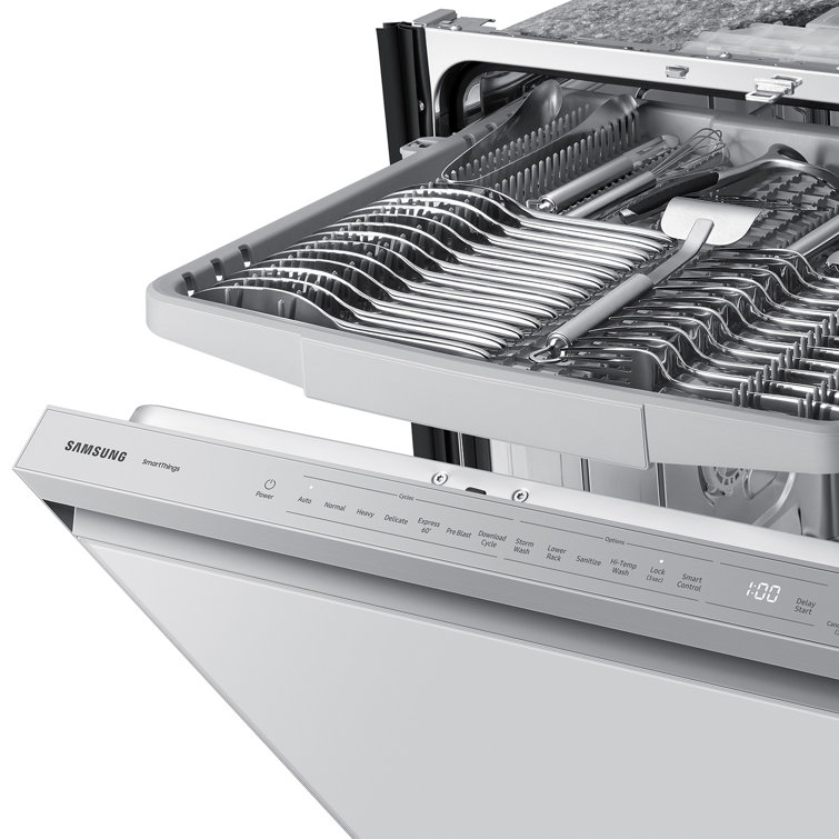 24" White Glass Smart Built-in Dishwasher with Pocket Handle