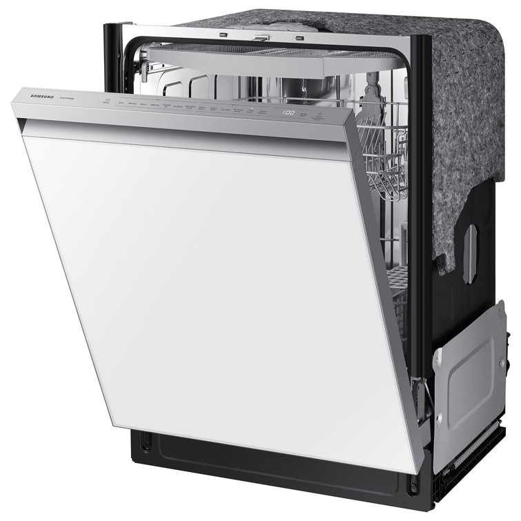 24" White Glass Smart Built-in Dishwasher with Pocket Handle