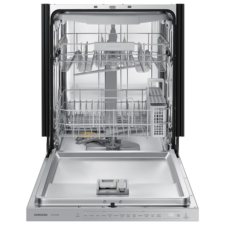 24" White Glass Smart Built-in Dishwasher with Pocket Handle