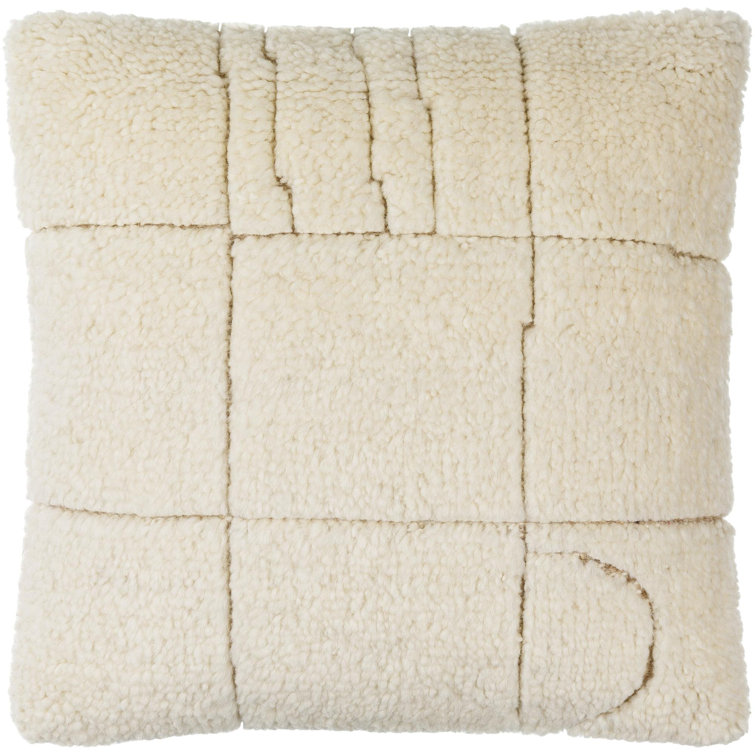 Ivory Wool Blend Square Throw Pillow