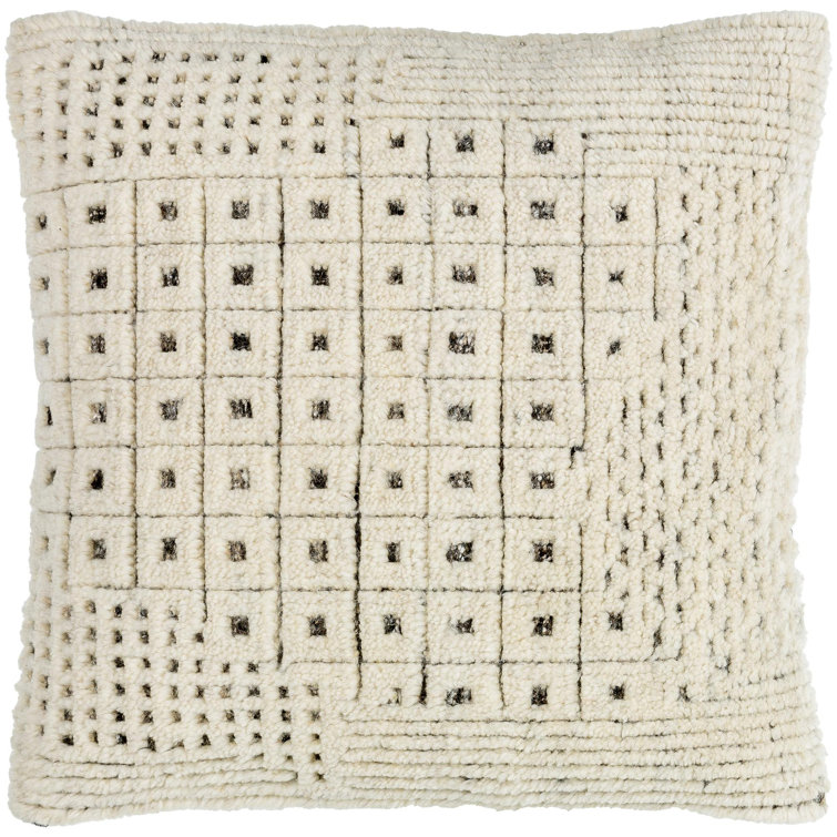 Ivory and Gray Wool Blend Geometric Throw Pillow