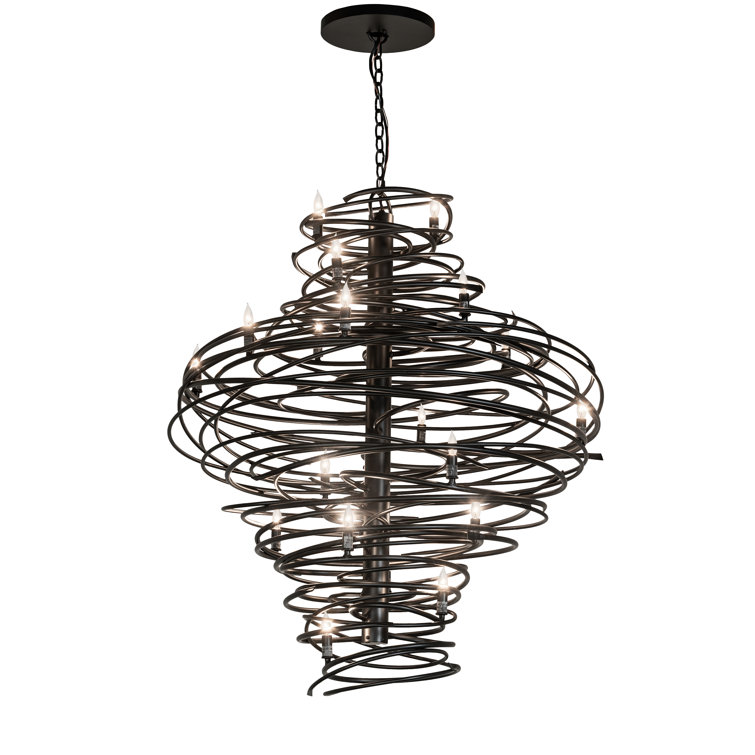 Cyclone 20-Light Solar Black Iron Chandelier