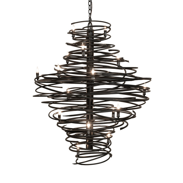 Cyclone 20-Light Solar Black Iron Chandelier