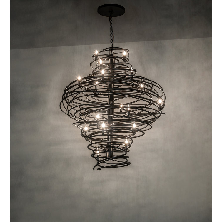 Cyclone 20-Light Solar Black Iron Chandelier