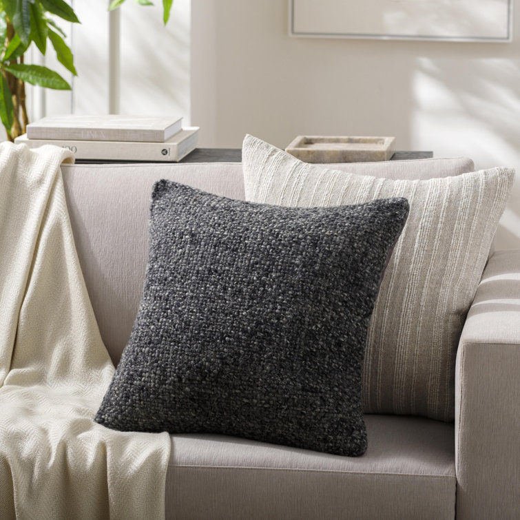 Bone Wool and Cotton Square Cottage Throw Pillow