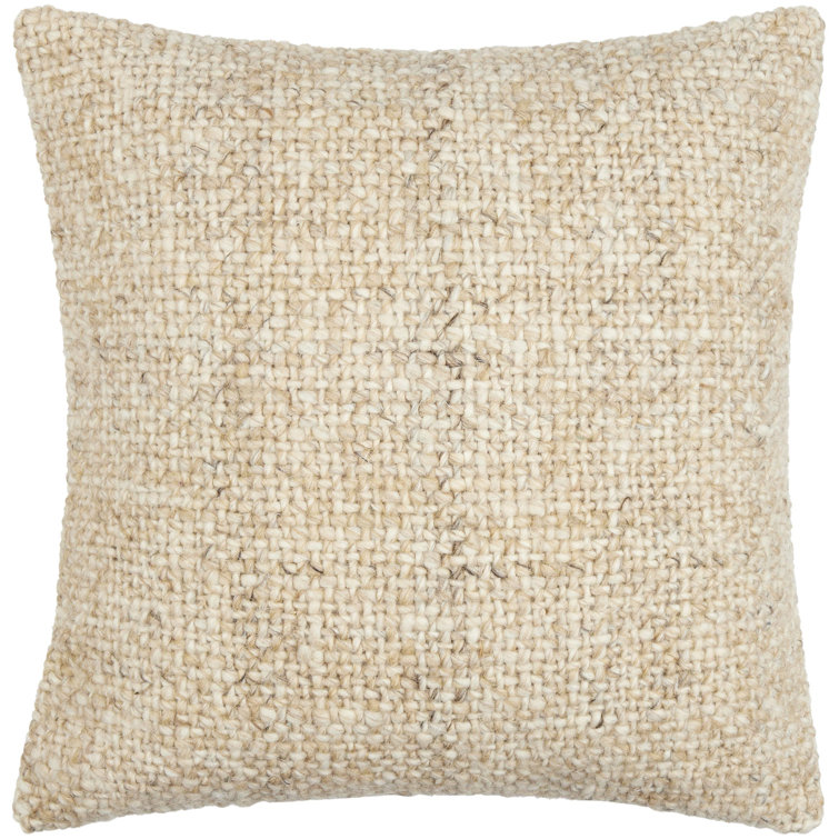 Bone Wool and Cotton Square Cottage Throw Pillow