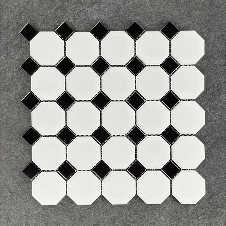 White and Black Porcelain Hexagon Mosaic Tile with Water Protection
