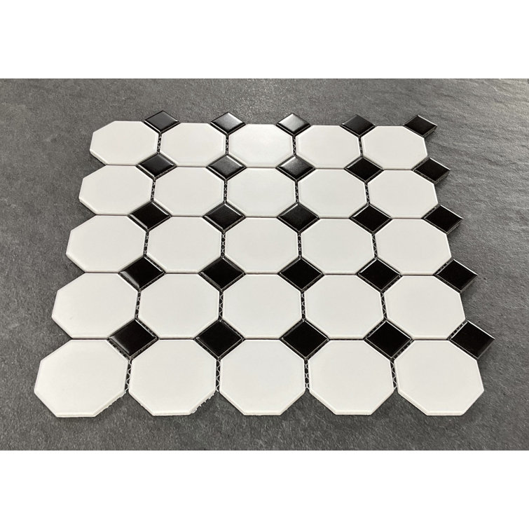 White and Black Porcelain Hexagon Mosaic Tile with Water Protection