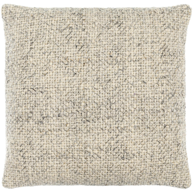 Bone Wool and Cotton Square Cottage Throw Pillow