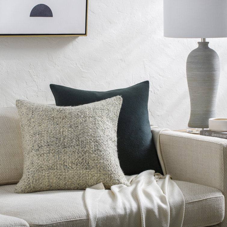 Bone Wool and Cotton Square Cottage Throw Pillow