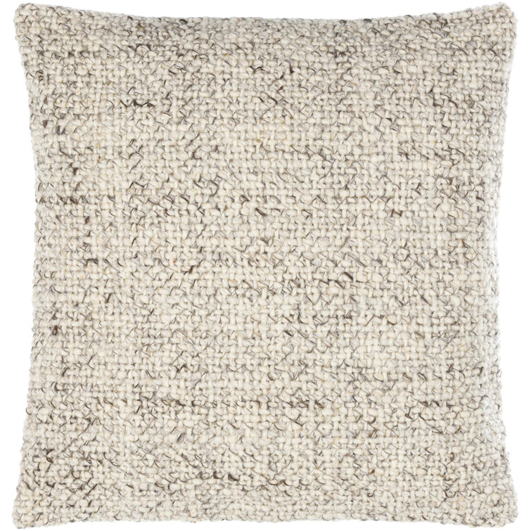 Antique White Textured Wool Square Throw Pillow