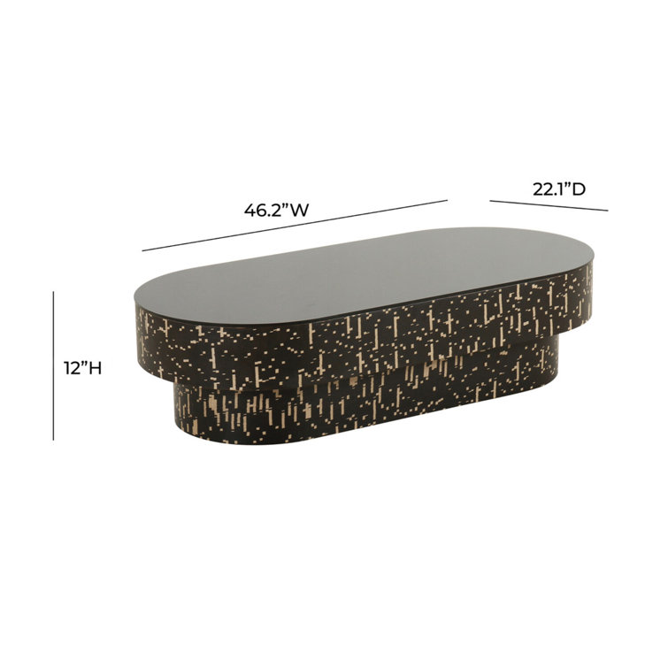 Faye Black Oval Glass and Wood Coffee Table