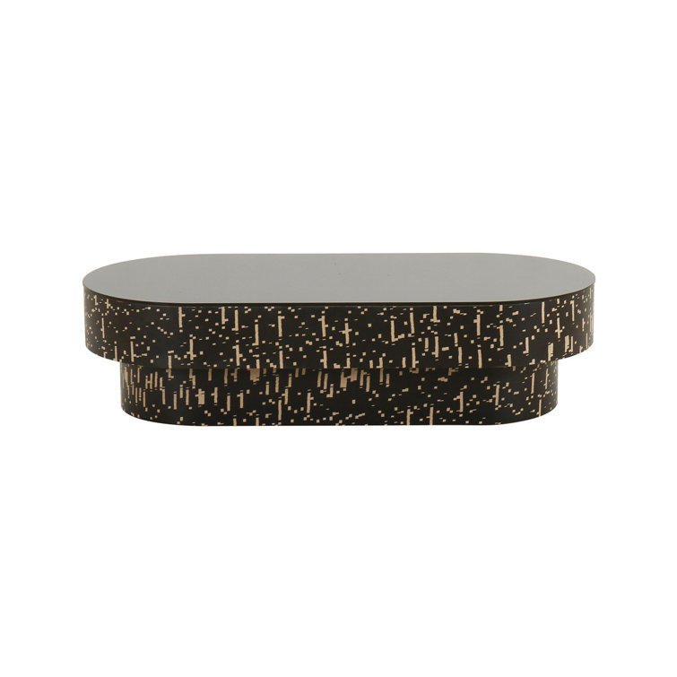 Faye Black Oval Glass and Wood Coffee Table