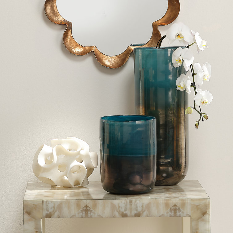 Large Aqua Glass Table Vase with Metallic Finish