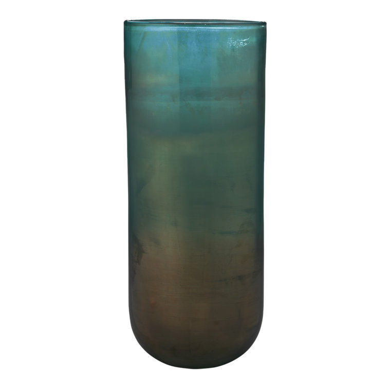 Large Aqua Glass Table Vase with Metallic Finish