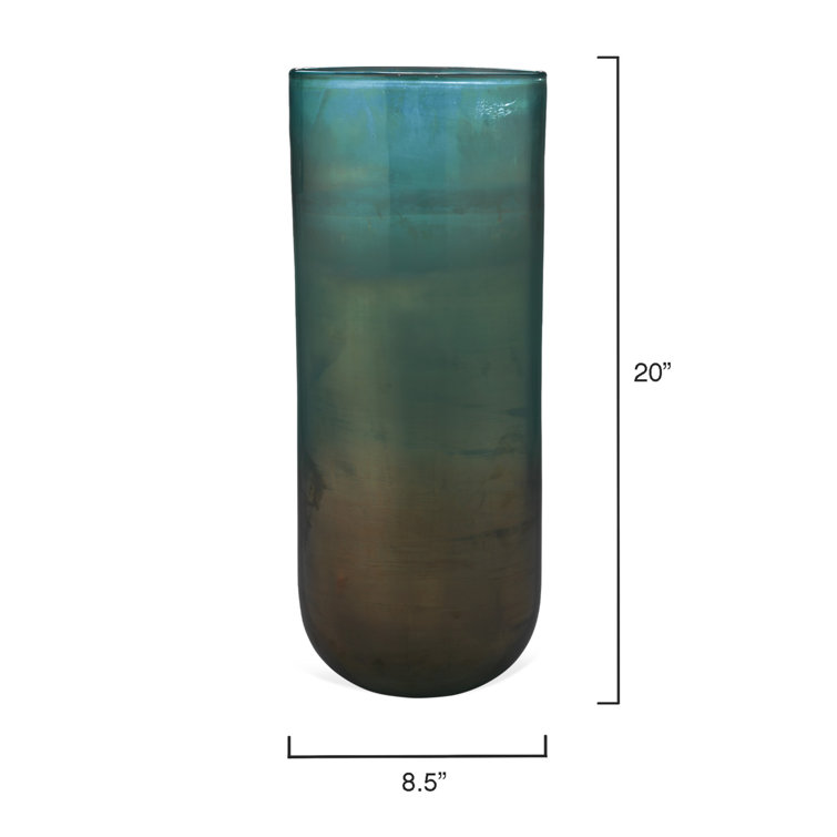 Large Aqua Glass Table Vase with Metallic Finish