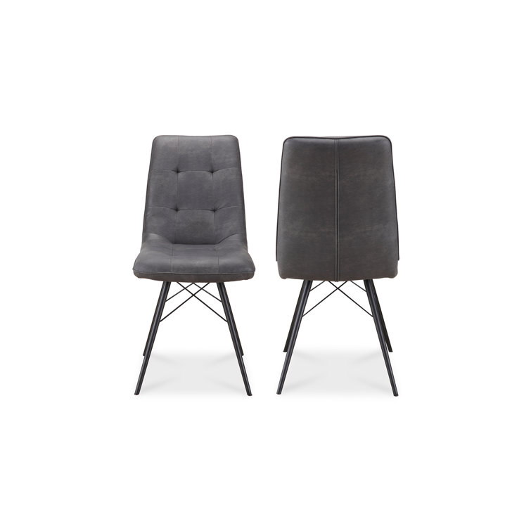 Aiello Gray Faux Leather Upholstered Side Chair with Latticed Metal Legs