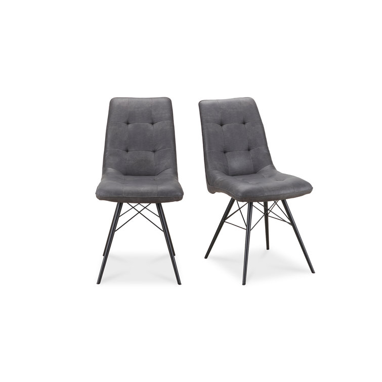 Aiello Gray Faux Leather Upholstered Side Chair with Latticed Metal Legs