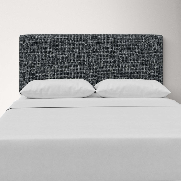Classic Black Linen Upholstered Queen Headboard with Solid Wood Frame