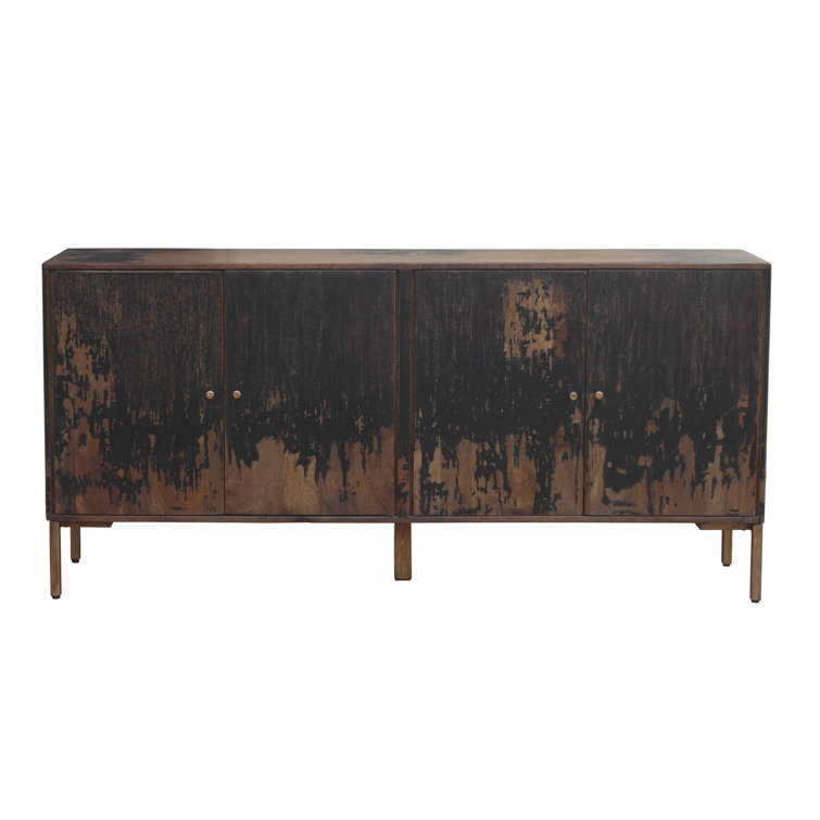 Black and Brown Solid Mango Wood Sideboard with Gold Hardware