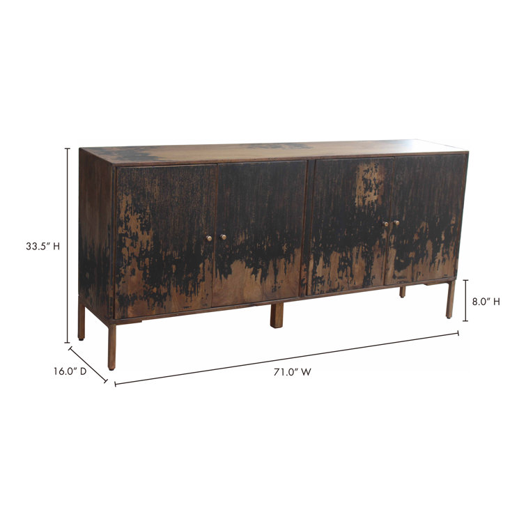 Black and Brown Solid Mango Wood Sideboard with Gold Hardware