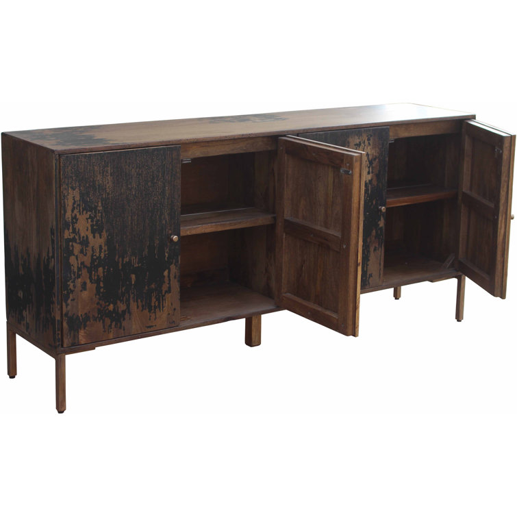 Black and Brown Solid Mango Wood Sideboard with Gold Hardware