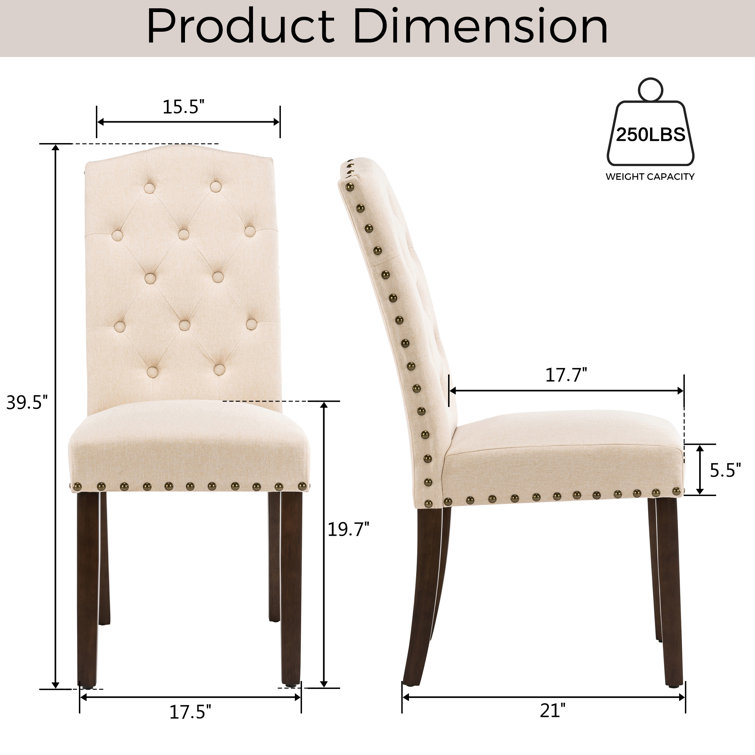 Beige Linen Tufted High Back Parsons Dining Chairs Set of 4