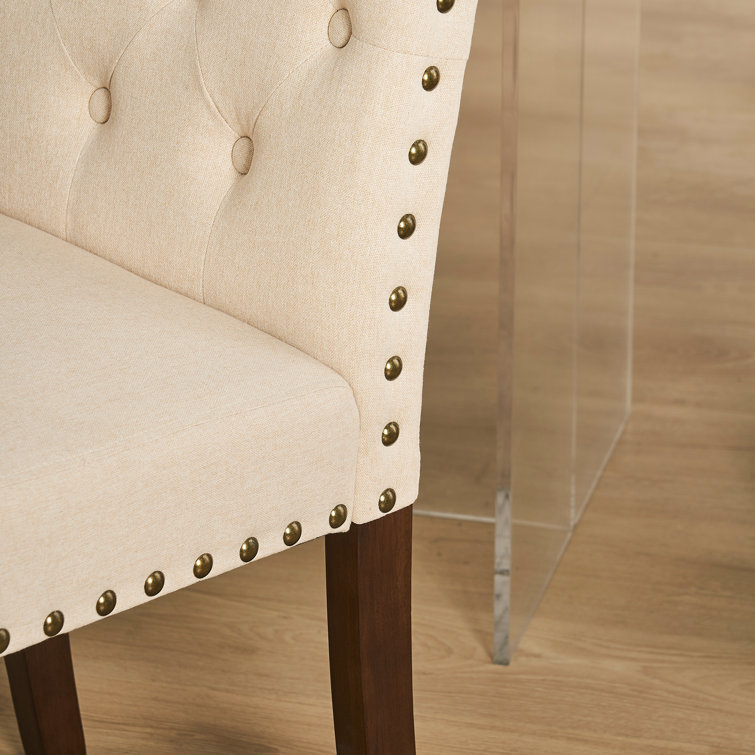 Beige Linen Tufted High Back Parsons Dining Chairs Set of 4