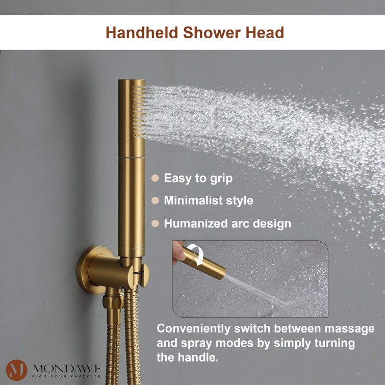 Brushed Gold Dual-Function Rain Shower System with Handheld