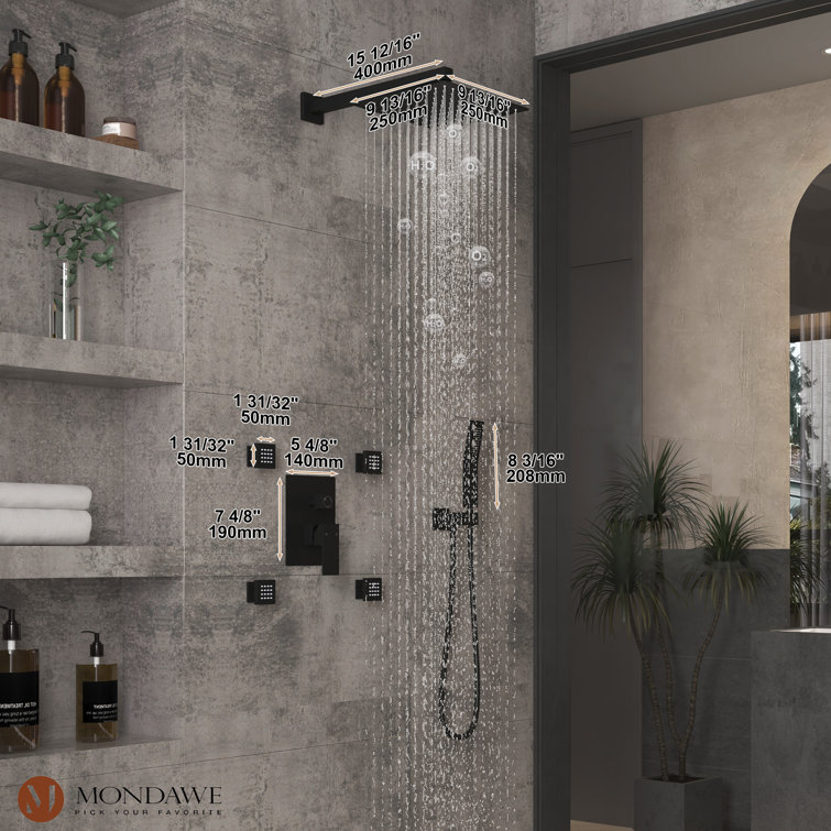 Matte Black Brass Dual Shower Head System with Handheld and Body Jets
