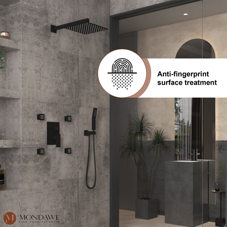 Matte Black Brass Dual Shower Head System with Handheld and Body Jets
