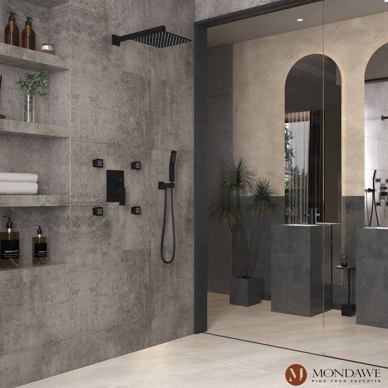 Matte Black Brass Dual Shower Head System with Handheld and Body Jets