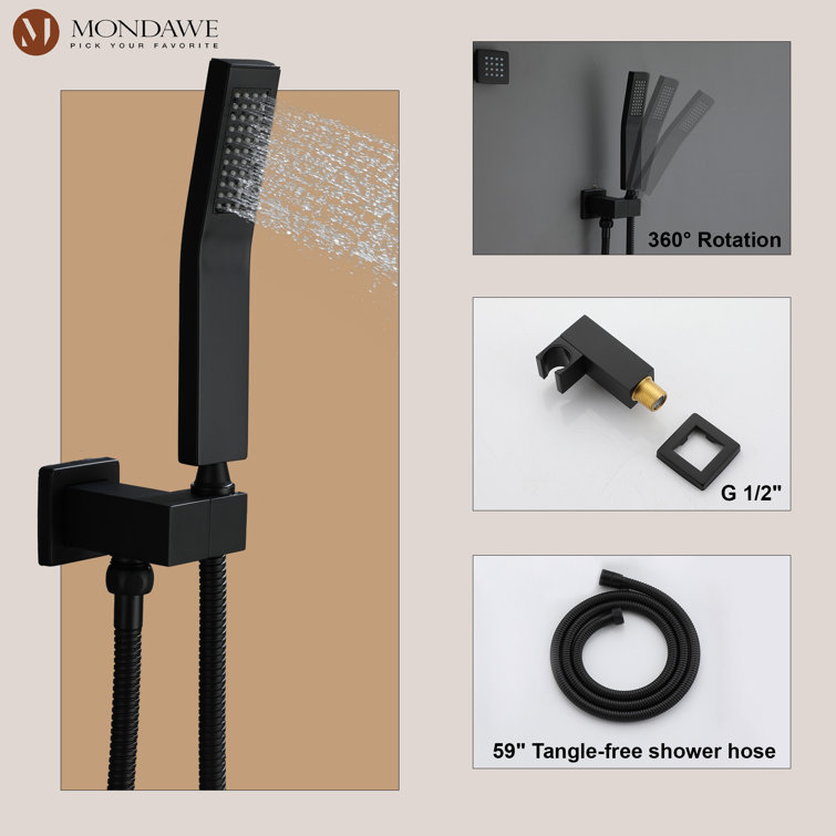 Matte Black Brass Dual Shower Head System with Handheld and Body Jets