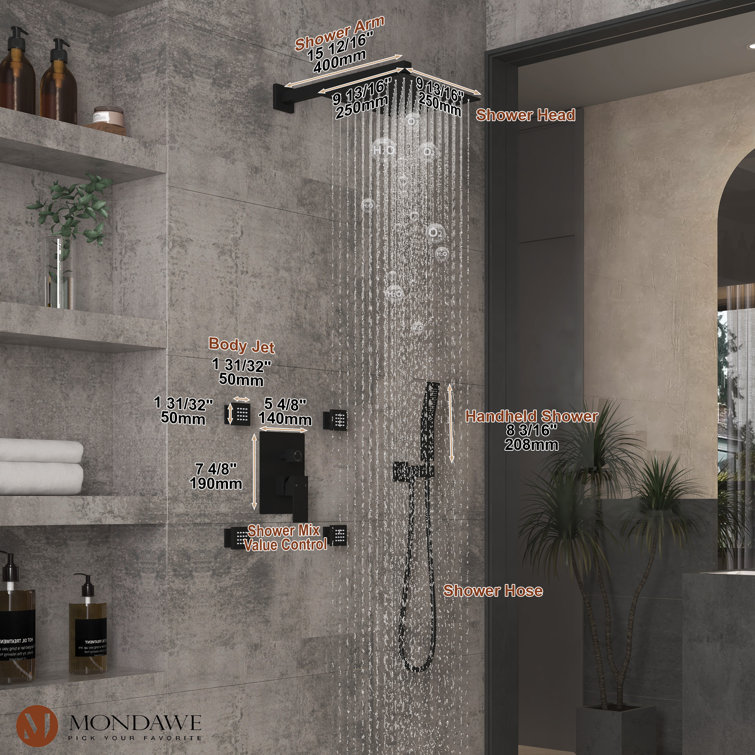 Matte Black Brass Dual Shower Head System with Handheld and Body Jets