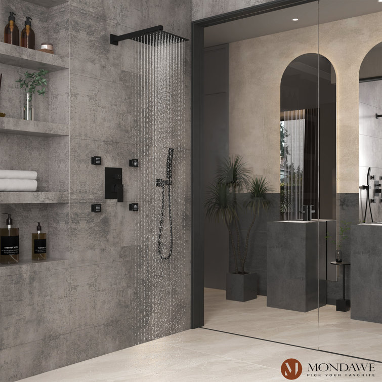 Matte Black Brass Dual Shower Head System with Handheld and Body Jets