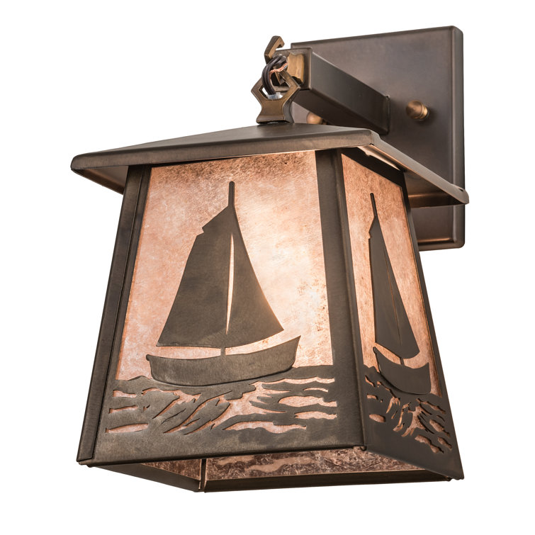 Nautical Nickel Bell Outdoor Sconce with Silver Mica Shade